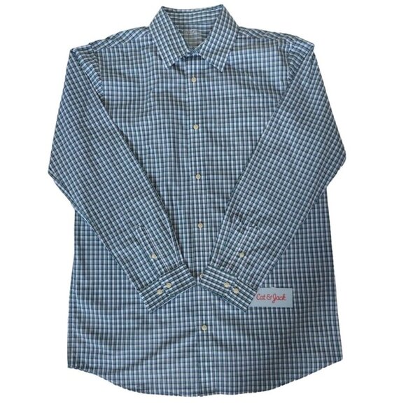 Cat & Jack Boys Long Sleeve Plaid Shirt Blue XXL 16/18 Cotton/Polyester, NWT - Picture 1 of 9